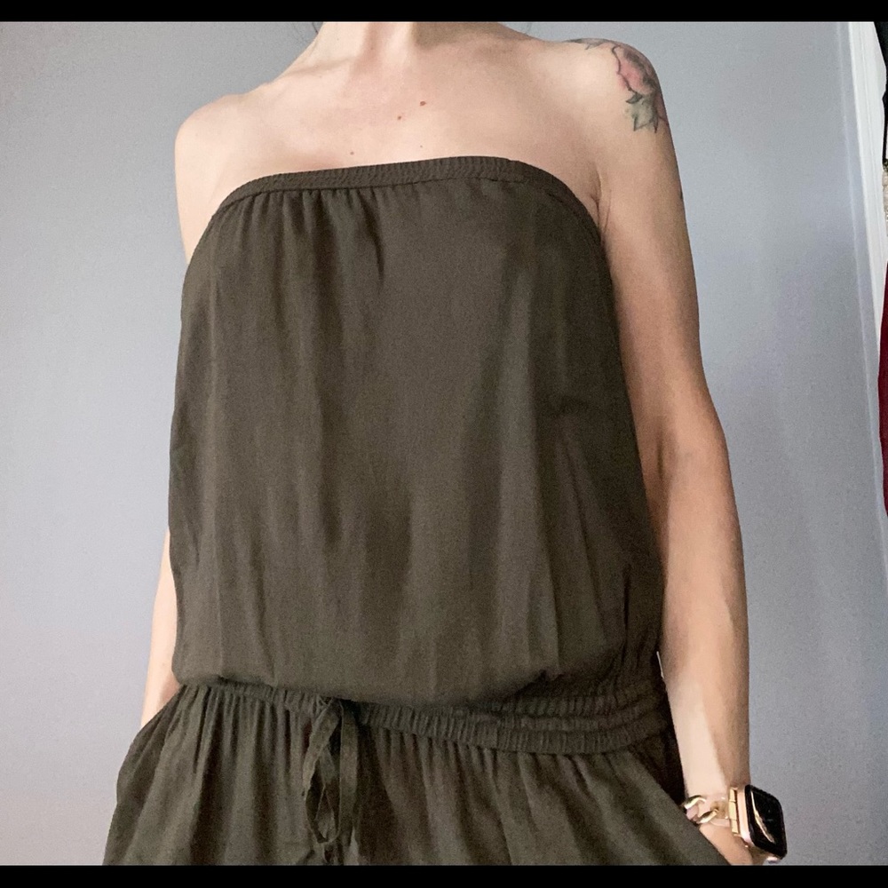 Aritzia | Talula | Olive green jumpsuit | Strapless | Tie waist | y2k